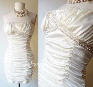   Triangles White Fuax Pearl Embellished Ruched Strapless Party Dress