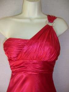   LOGAN Red One Shoulder Satin Ruched Formal Gown Dress 1/2  