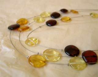   AMBER BEADS ON WIRE & STERLING SILVER CLASP NECKLACE CHOKER  