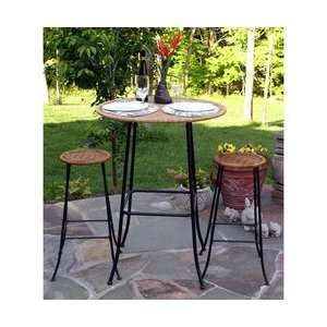  3pcs PVC Wicker Indoor Outdoor Bar Table and 2 Stools Set 