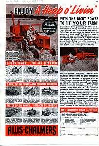 1940 Allis Chalmers AC Model B RC WC Tractor & All Crop Harvester Ad 