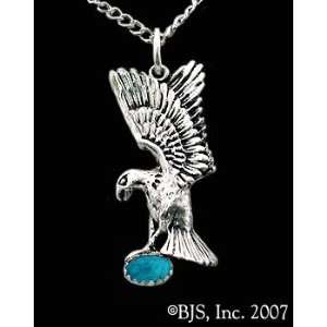 Eagle Necklace with Gem, 14k White Gold, Turquoise set gemstone, Eagle 