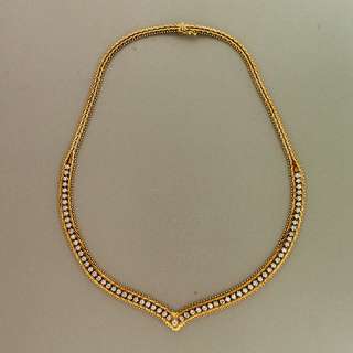   YELLOW GOLD ITALIAN DIAMOND V CHANNEL NECKLACE 2.00CT TOTAL  