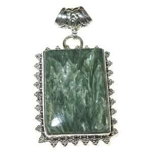  Rectangle Seraphinite and Sterling Silver Pendant