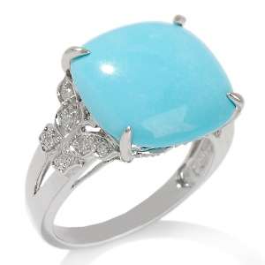 Sleeping Beauty Turquoise and Diamond 14K White Gold Ring 