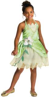 Green dress with layered skirt and character cameo. Fits child sizes 4 