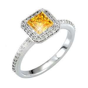  Halo Square Cut 14K Yellow Gold Engagement Ring with Fancy 
