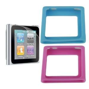   Blue/Pink) and Screen Protector For Apple Ipod Nano 6th Generation