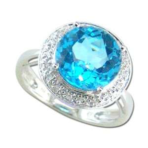  14K White Gold Blue Topaz Diamond Ring Diamond quality AA 