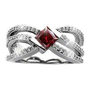 Crown Princess Cut 14K White Gold Ring with Fancy Deep Red Diamond 3/4 