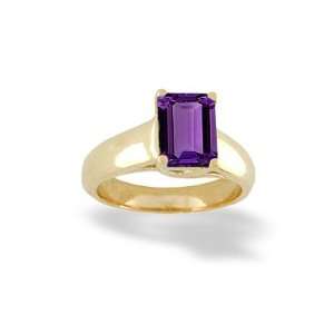   14K Yellow or White Gold Emerald Cut Amethyst Ring Size 9 1/2 Jewelry