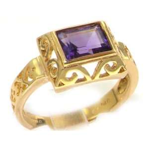   Yellow Gold Womens Emerald Cut Vibrant Amethyst Ring  Size 5 Jewelry