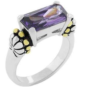   and Milligrain Finish on Shoulders, Emerald Cut Amethyst Cz Ring (5