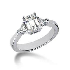 Ct Emerald Cut 3 Stone Diamond Engagement Ring 14K SI1 E COLOR GIA 