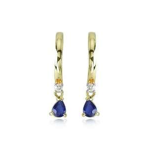    14K Yellow Gold Diamond & Blue Sapphire Drop Earrings Jewelry