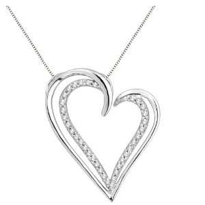 10k White Gold Diamond Heart Pendant Necklace (1/5 cttw, H I Color, I2 