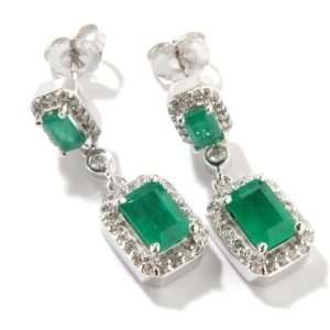  14K White Gold Emerald & Diamond Earrings Jewelry