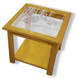  Oak Glass Top End Table With Turkey Etched Glass   Turkey End Table 
