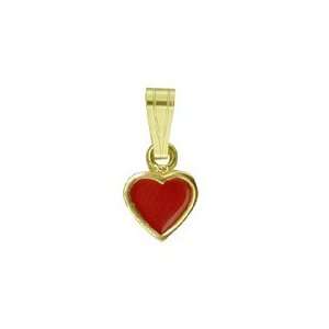   18K Yellow Gold Red Enamel Heart Charm (5mm/11mm with Bail) Jewelry