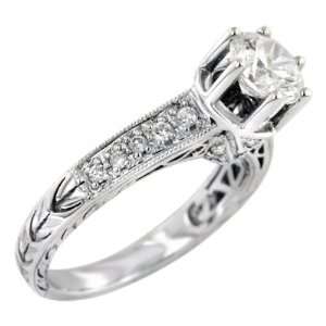   Round Cut Diamond Antique Style Engagement Ring Setting 18k White Gold
