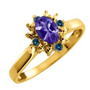   Ct Oval Blue Tanzanite and Blue Diamond 10k Yellow Gold Ring Jewelry