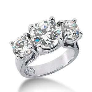  5 Ct Diamond Engagement Ring Round Prong Three Stone 14k 