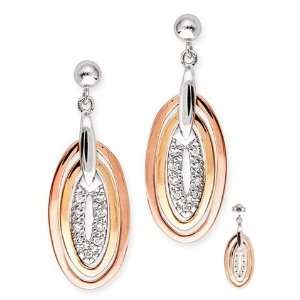   CZ. Diamond Tri Color Gold Plated Oval Shape Hanging Earring Jewelry