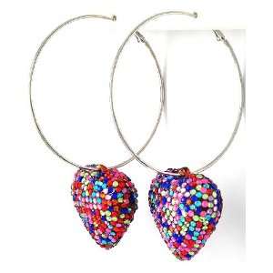  Basketball Wives Multi color Jeweled Heart Hoop Earrings Jewelry