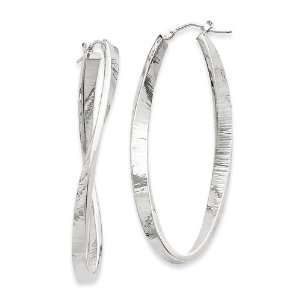    14k White Gold Textured Twisted Oval Hoop Earrings Jewelry