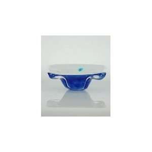  Glass Blue & White Bowl 100% Handblown Art X288