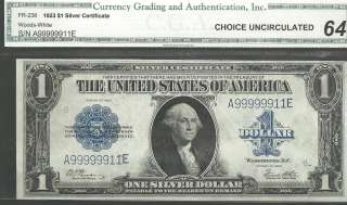 1923 $1 FR 238 Horseblanket Silver Certificate CGA Choice 64  