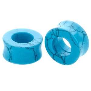 Pair of 2 Gauge (6mm)   Turquoise Natural Stone Organic Double Flared 
