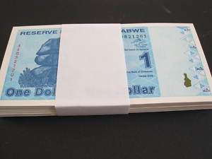 ZIMBABWE 1 DOLLAR NEW 2009 BUNDLE, REVISED 100 TRILLION  