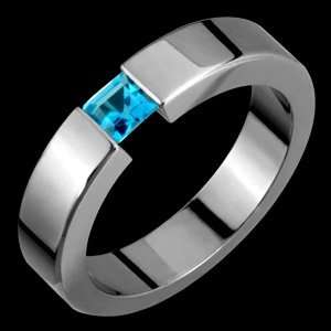  Bjork   size 13.25 Titanium Ring with Tension Set Blue 