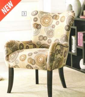 Circles pattern fabric upholstery side accent chair with curved back 