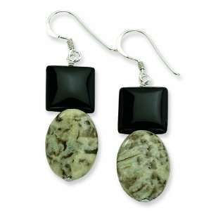  Sterling Silver Black Agate/Feldspar Earrings Jewelry