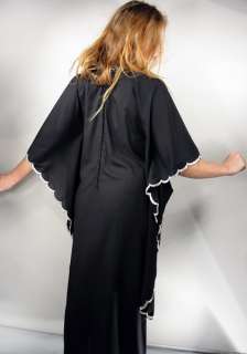   Vintage COTTON Black EMBROIDERED ANGEL Sleeve KAFTAN Dress s l  