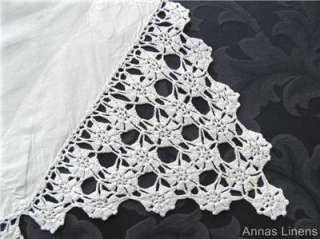 Antique Linen Table Cloth Pillow Sham Hand Crochet Lace Edging  