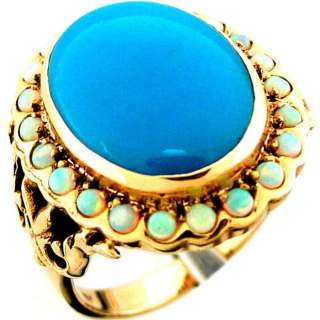 50ctw Turquoise & Opal Antique Anniversary Ring  