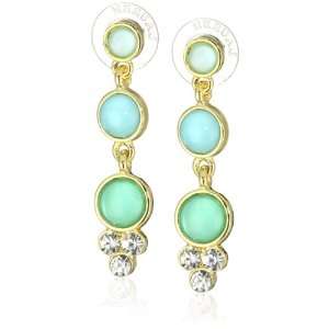 Anne Klein Gold Tone Teal and Crystal Double Drop Earrings