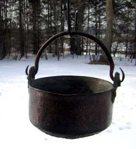 Antique Forged Copper & Brass Kettle Cauldron   Dovetailed   Cast Iron 