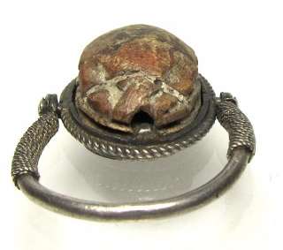 Beautiful Antique Silver Carved Scarab Beetle Flip Swivel Ring 
