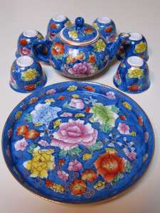 ANTIQUE mini childs porcelain teapot tea cup set vtg chinese japanese 