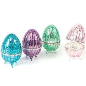 of 4 Antique Style Glass Pedestal Easter Egg Decorative Keepsake Boxes 