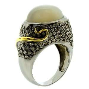   Moonstone, Round Single cut Diamond, (Ring Size 7.25) LenYa Jewelry