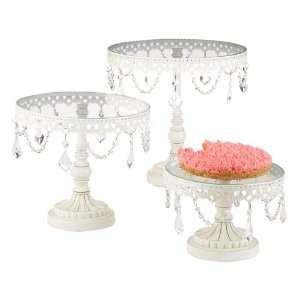    Set of Three White Iron and Glass Cake Stands