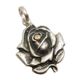  Antique Rose Flower Sterling Silver Pendant Jewelry
