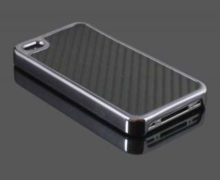   Carbon Fiber Chrome Hard Back Case Cover Skin for Apple iPhone 4S 4 4G