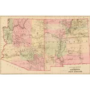 Mitchell 1882 Antique Map of New Mexico and Arizona  