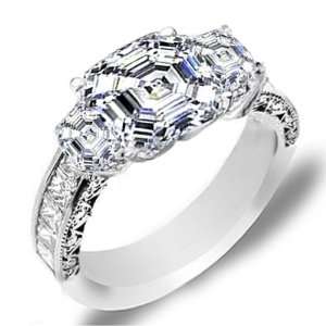 com 2.10 Total Carat Asscher Cut Three Stone Diamond Engagement Ring 